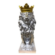 Statue lion argentée